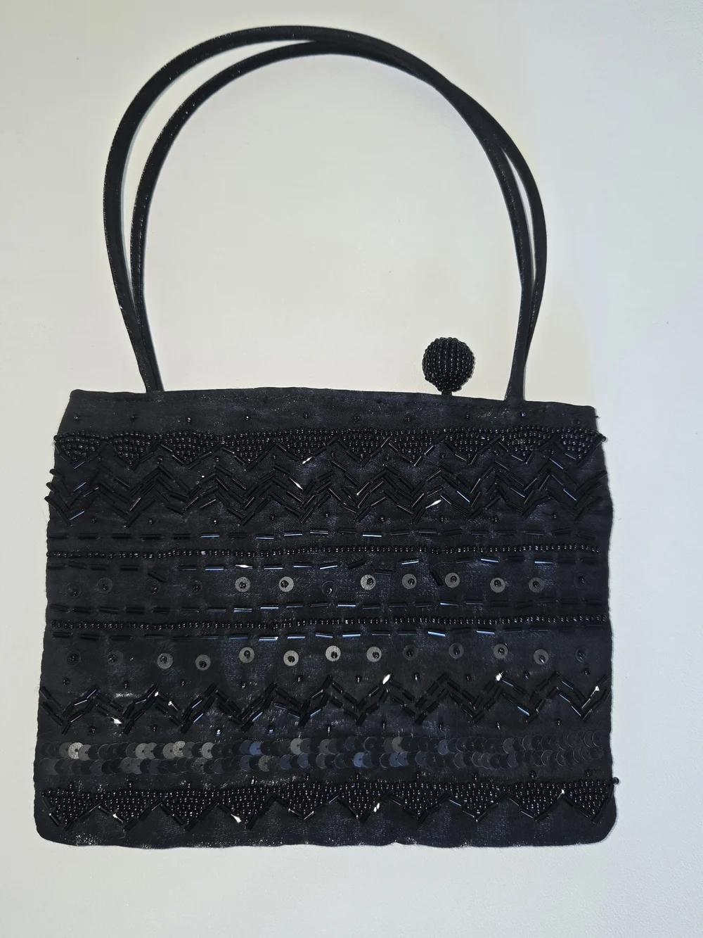 Black Beaded And Sequin  And Sparkle Evening Hand Bag For Women. Hand Carry